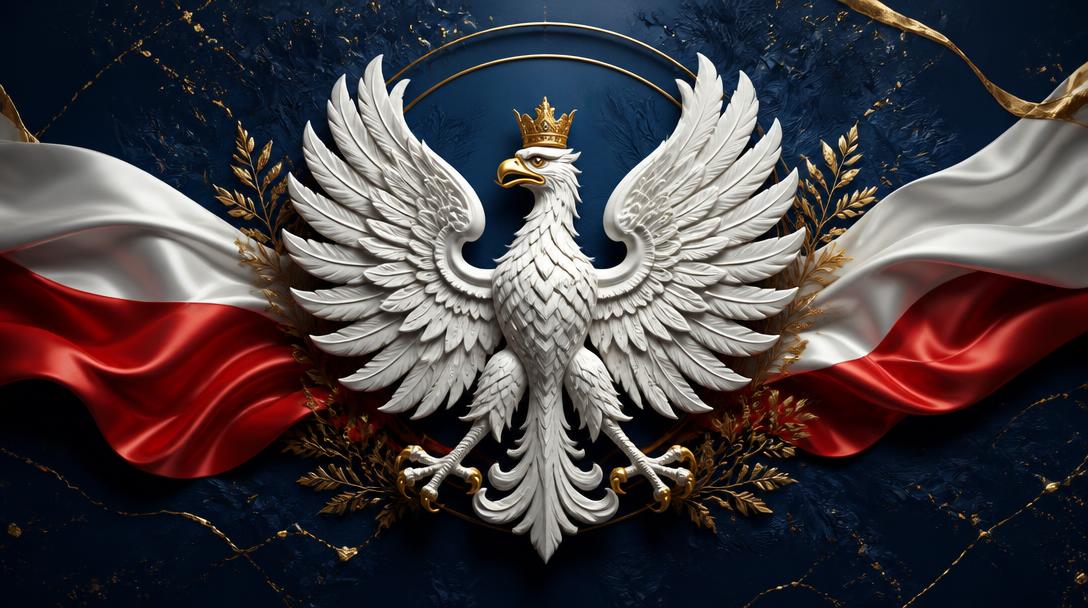 Biały orzeł na granatowym tle — symbol sklepu dla patriotów